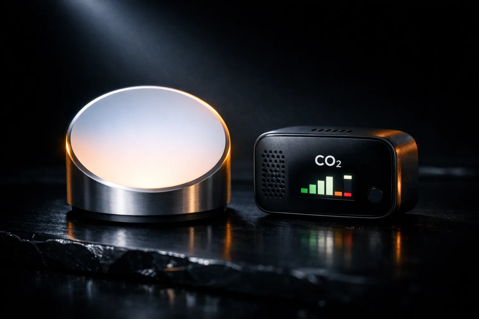 ◇ THE INSTRUMENTS — A CIRCADIAN LIGHT MODULE AND A CO₂ MONITOR, THE ENVIRONMENTAL LAYER. THE GAINS THAT ACCRUE WHILE YOU DO NOTHING.