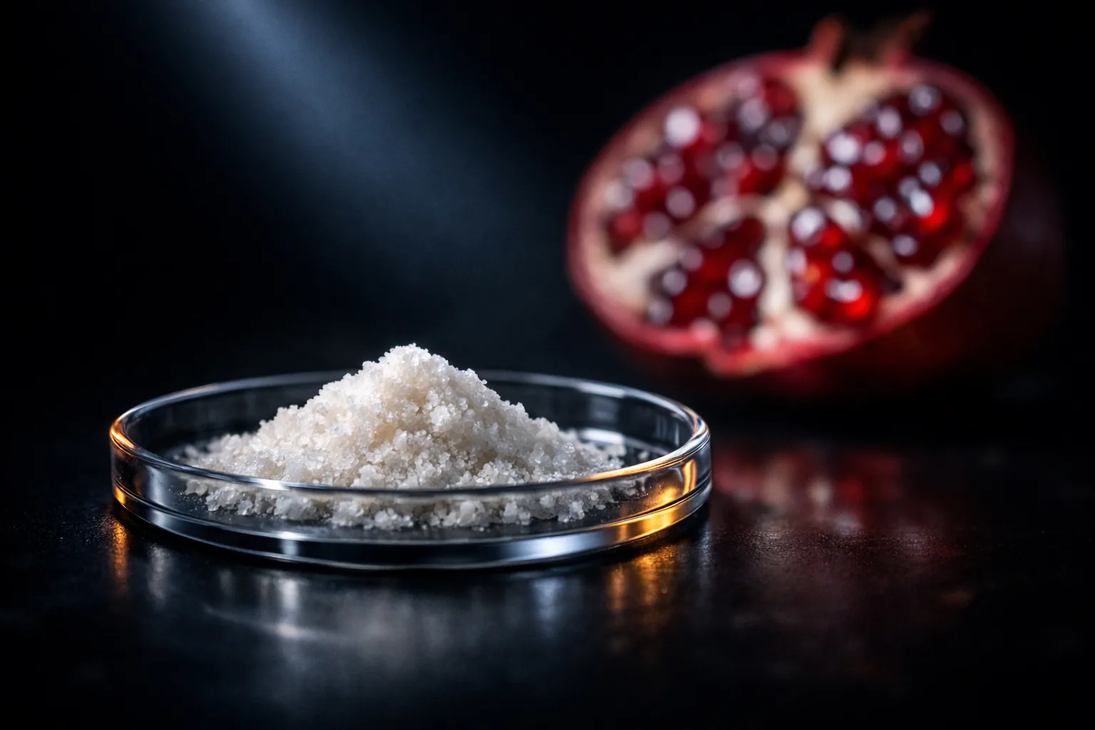 ◇ THE SPECIMEN — UROLITHIN A, THE POMEGRANATE-DERIVED MITOPHAGY COMPOUND. ONE GOOD HUMAN RCT — THE MECHANISM IS CLEAN, THE OUTCOME DATA STILL THIN.
